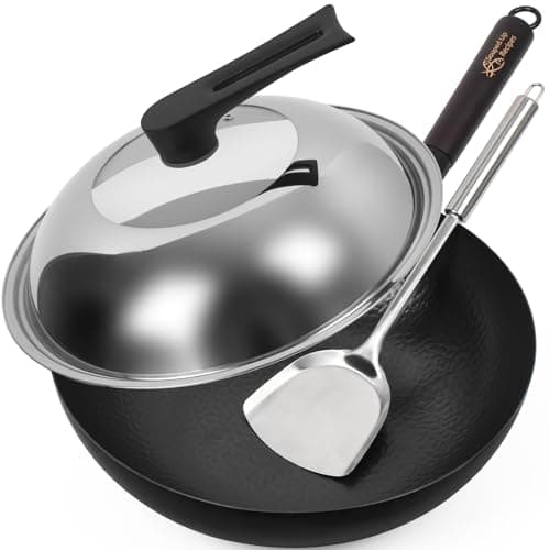 Image of Souped Up Recipes 12.5 Inch Carbon Steel Wok for Electric, Induction and Gas Stoves (Lid, Spatula and User Guide Video Included)