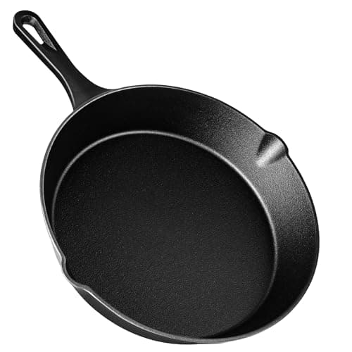 Image of VonShef Cast Iron Skillet, 10" Frying Pan, Pre-Seasoned Non-Stick Pan for All Hob Types, Oven Safe Heavy Duty Skillet with Pouring Lip, Non-Toxic Cookware