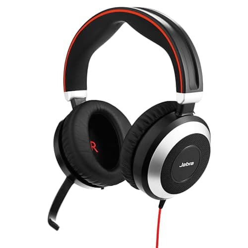 Image of Jabra Evolve 80 MS Wired Stereo Over-Ear Headset - Microsoft Optimised Headphones with Active Noise Cancellation - USB and 3.5 mm Jack Connections - Black