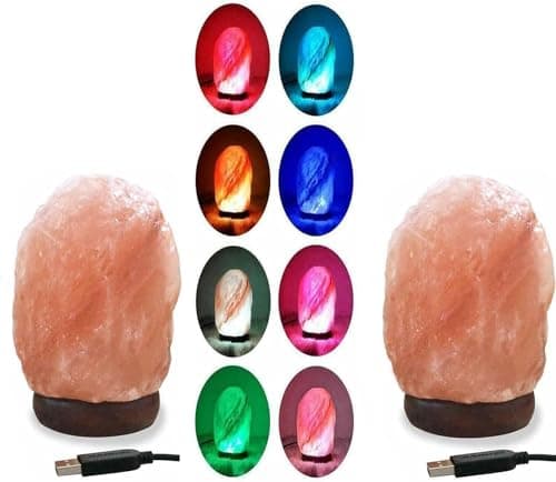 Image of ONEX Salt Lamp Natural Himalayan Crystal Multi 7 Colors Changing USB Natural Salt Lamp Light Glow Hand Crafted Night Light for Lighting Pink Mini Lamp Home Decoration (Pack of 2)