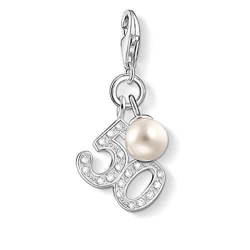 Image of Thomas Sabo Women Charm Pendant Number 50 Pearl Charm Club 925 Sterling Silver 1241-167-14