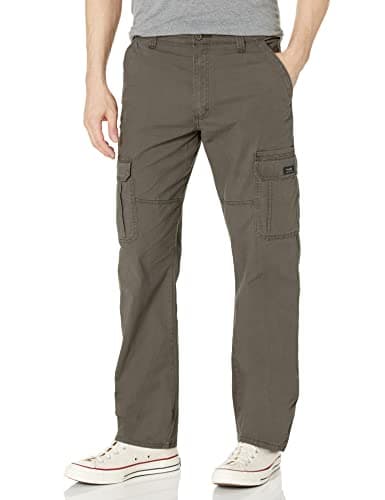 Image of Wrangler Authentics Men's Relaxed Fit Stretch Cargo Pant Casual, Olive Drab, 34W x 32L