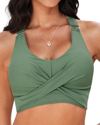 Image of Vetinee Swim Top Bandeau Bikini Top Tankinis Army Green Size Large Fits UK 16-18
