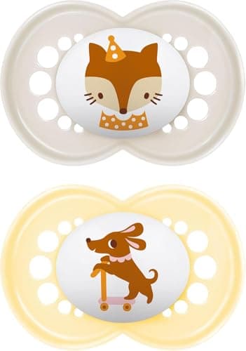 Image of MAM Original 6+M Soother 2PK - Unisex Baby Soothers with Self Sterilising Travel Case, Newborn Essentials (Designs May Vary)