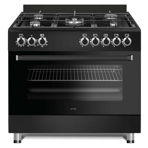 Image of Cooker - Gas Cooker, Versatile 5 Burner Gas Hob, Electric Oven, Smart Digital Controls, 90cm Width, Freestanding Design, Matte Black, Perfect For Busy Family Kitchens & Larger Homes - C01FS90G18