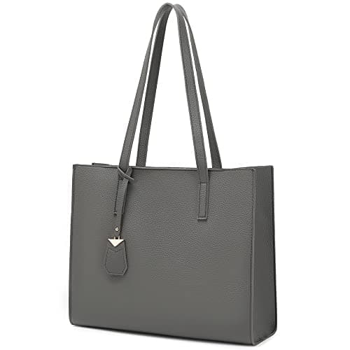 Image of MORGLOVE Women's Tote Bag Large Handbag Soft Leather Simple Shoulder Bag with Zipper for School Work Leisure (A-Grey)