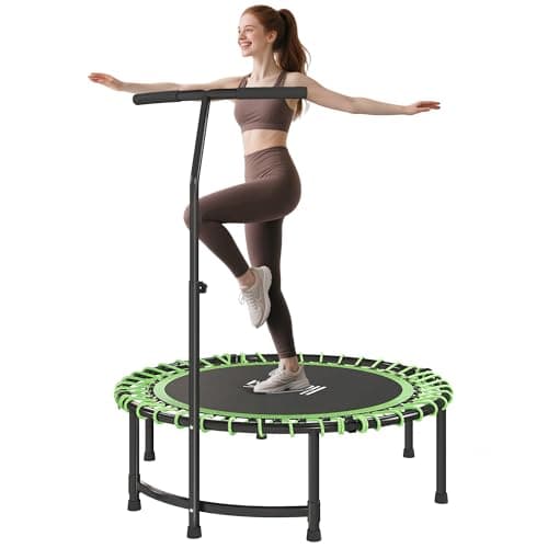Image of HOMCOM 45" Fitness Trampoline with Adjustable Handle, Folding Rebounder Trampoline Mini Jumper for Indoor Exercise Workout, Support Up to 150kg, Green