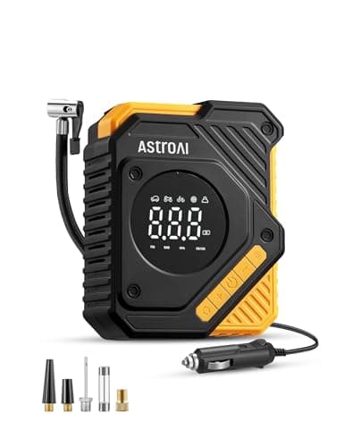 Image of AstroAI Car Tyre Inflator Air Compressor 12V DC, 150 PSI Digital Tyre Pump with Pressure Gauge, Large LCD Display, Smart Preset & Auto Stop, for Car, Motorcycle, Bike Tyres