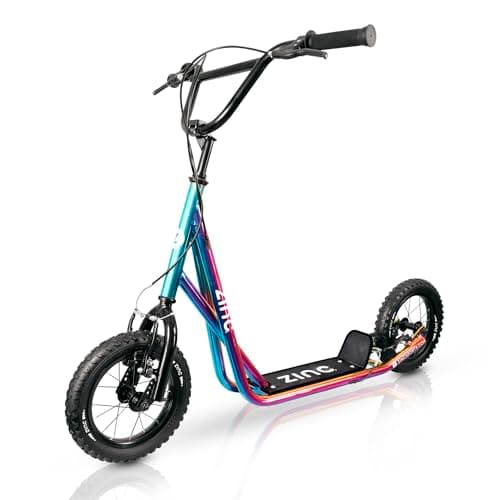 Image of Zinc Neochrome BMX Scooter for Kids Ages 6+ – 12 Inch Big Wheel Stunt Scooters with 360 Degree Handlebar Spin, Front & Rear Brakes, Steel Frame, Off-Road Tyres