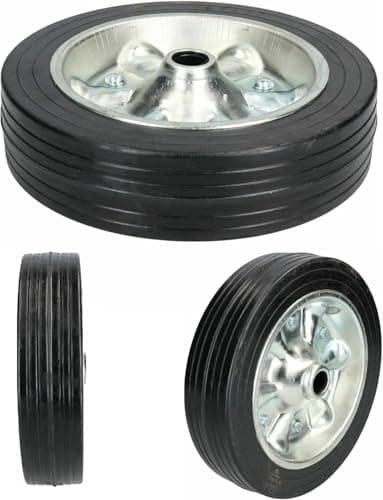 Image of Heavy Duty Replacement Wheel – 8" (200mm) Solid Steel Telescopic Wheel with Solid Rubber Tyre for Trailers, Caravans, Horse Boxes – Fits 20mm Shaft, 65mm Hub Length, Durable & Reliable