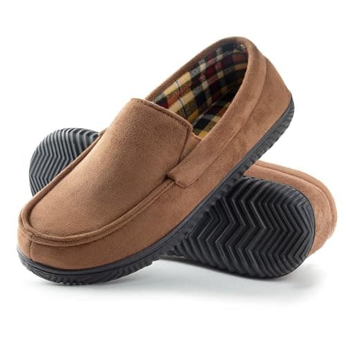 Image of RockDove Men's Alexander Flannel Lined Loafer Slipper, Size 10 UK Men, Brown