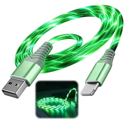Image of Aihoom LED Flowing Charging Cable, RGB Light-Up Phone Cord for Data Sync & Power, Durable TPE Anti-Tangle, Compatible with iPhone 5–14 & iPad