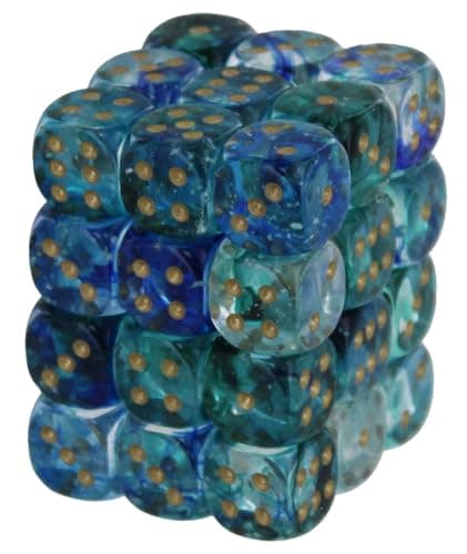 Image of Chessex Nebula Dice Block 12mm d6 Oceanic with Gold Luminary (36 dice)