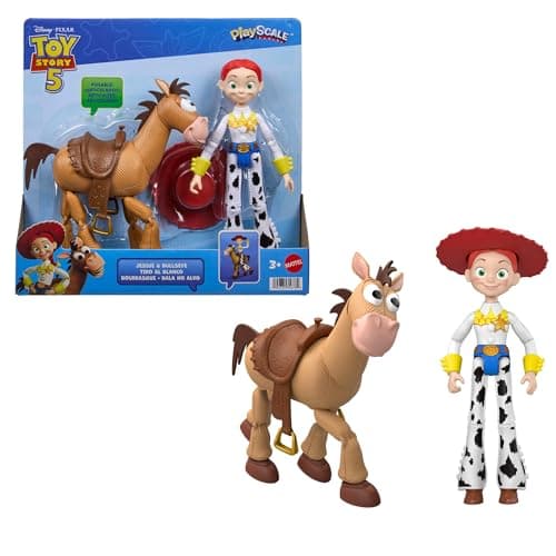 Image of ​Mattel Disney and Pixar Toy Story 5 Playscale Posable 7 Inch Action Figures 2 Pack, Jessie & Bullseye, Removable Cowboy Hat​​, JKV21