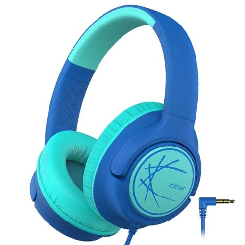 Image of iClever Kids Headphones, Wired Headphones for Kids 85dBA Safe Volume Limit, Stereo Sound Foldable Adjustable Over Ear, 3.5mm Jack Boys Girls Childrens Headphone for School/Travel/Tablet/PC, Blue
