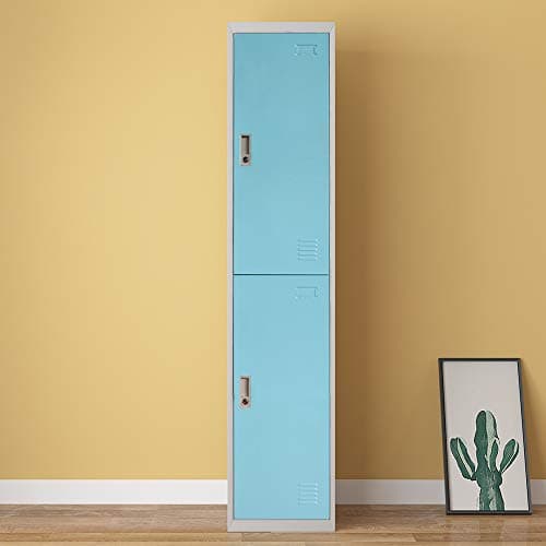 Image of Panana Metal Lockers Storage Cupboard Steel Lockable Office File Cabinet Unit Staff Gym School Shop Changing Sky Blue (2 door)