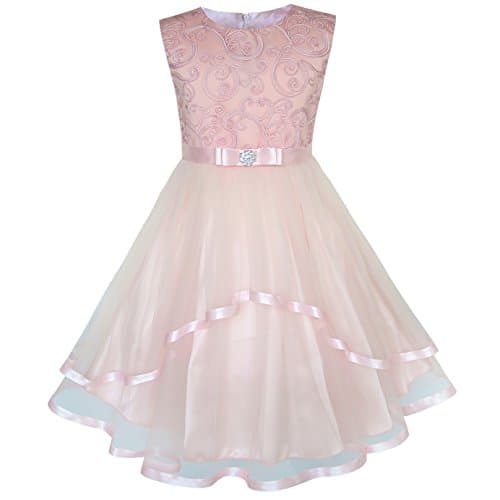 Image of Sunny Fashion KP27 Flower Girls Dress Blush Belted Wedding Party Bridesmaid Age 12 Years
