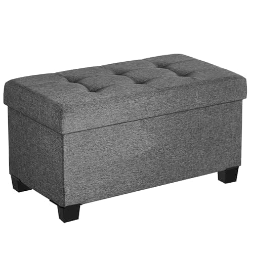 Image of SONGMICS Storage Ottoman Bench, Foldable Ottoman Foot Rest with Legs, 38 x 76 x 40 cm, End of Bed Bench, Storage Chest, Load up to 660 lb, for Living Room, Bedroom, Entryway, Dark Grey LSF016G51