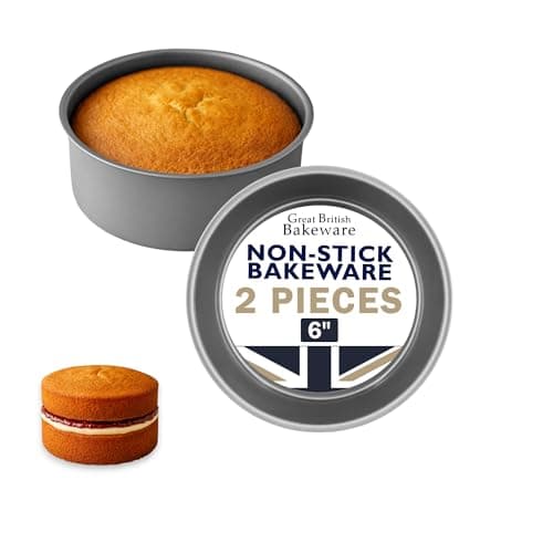 Image of Great British Bakeware 2 Pack Deep 6" Superior Double Coated Non-Stick Victoria Sandwich Cake Tin, Straight Sided, Oven Safe, Round Cake Tin, Fixed Base, PFOA & BPA Free Cookware, Made in England