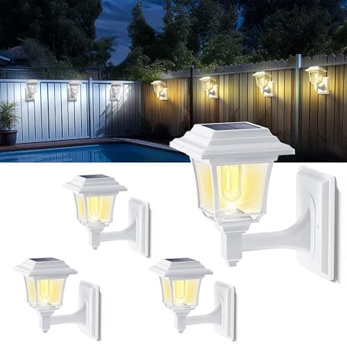 Image of LeiDrail Solar Fence Lights, 4 Pack Solar Lights Outdoor Garden LED Solar Powered Outdoor Wall Fence Lights Waterproof Decor for Patio Yard Warm/Cold White