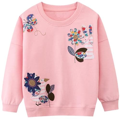 Image of DHASIUE Girls Sweatshirt Long Sleeved Jumper Tops T-Shirt Casual Cotton Tee Shirts Kids Toddler Clothes Age 6-7 Years