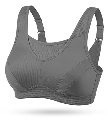 Image of WingsLove Women's High Impact Sports Bra High Support Wireless Adjustable Plus Size for Large Breasts Grey