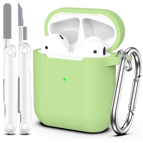 Image of MHYALUDO AirPods Case Cover with Cleaning Kit & Keychain, Compatible with AirPods 2nd Gen 2019 & 1st Gen 2016, Soft Protective Avocado Case