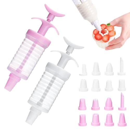 Image of Icing Syringe and Nozzles Set, 2 Set Icing Piping Kit Icing Syringe Set with 16 Pieces Icing Nozzles, Piping Set, Cake Decorating Kit, Cake Decorating Tool for Cupcake Cream DIY Baking Lover Gift