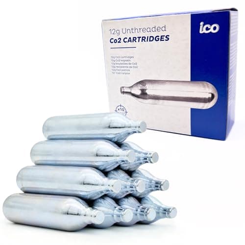 Image of ICO 10 pack 12 gram CO2 Cartridge Non-Threaded, CO2 Cartridge or Airsoft Gas for BB Gun, CO2 BB Pistol, Airsoft Gun, Air Rifle, and Paintball Gun, Packaging May Vary
