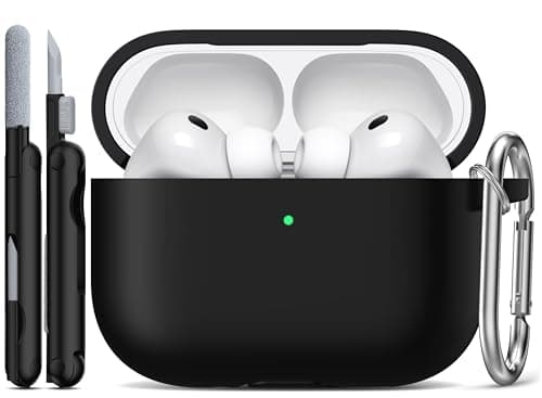 Image of R-fun for AirPods Pro 3 Case (2025), Soft Silicone Protective Case Cover Compatible with Apple AirPods Pro 3rd Generation (USB-C Cable) for Women Men with Cleaning Kit and Keychain, Black