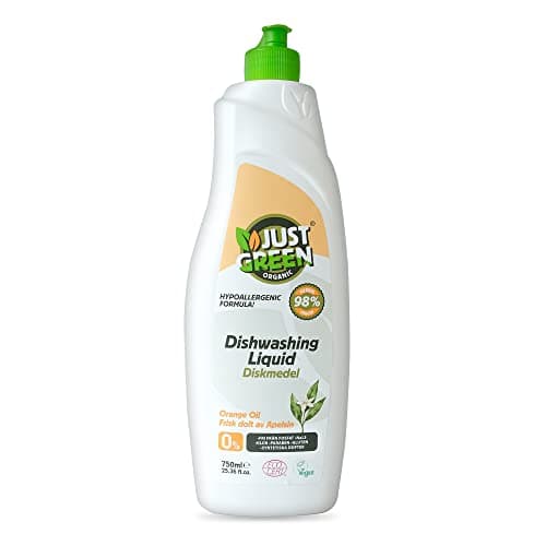 Image of Just Green Organic Washing Up Liquid 750ml, Non-Toxic Formula, Vegan & Eco Friendly Dish Liquid, No Paraben, Hypoallergenic Dish Soap, Recyclable Bottle