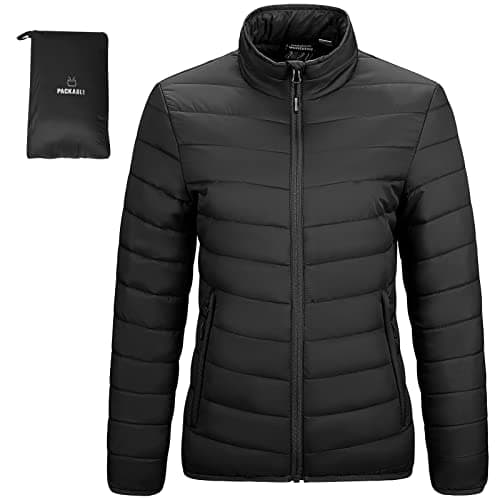 Image of Outdoor Ventures Womens Winter Lightweight Jacket Warm Short Packable Puffer Jacket Transitional Padded Jacket Quilted Jacket for Ladies Lined for Hiking Travel, Black S