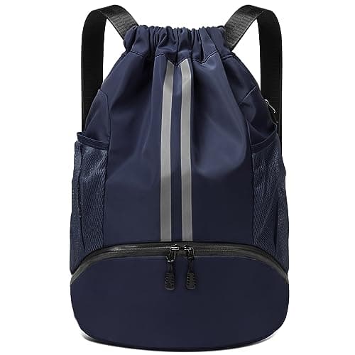 Image of CHEPULA Drawstring Gym Bag, Large Sports Backpack String Swim Drawstring PE Bags for Women Men, Travel Beach School Bag with Waterproof navy…