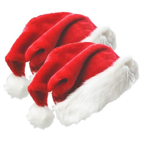 Image of Ram® 2 Piece Deluxe Plush Father Christmas Santa Hat For Adults And Kids Christmas Party Hat With Fur