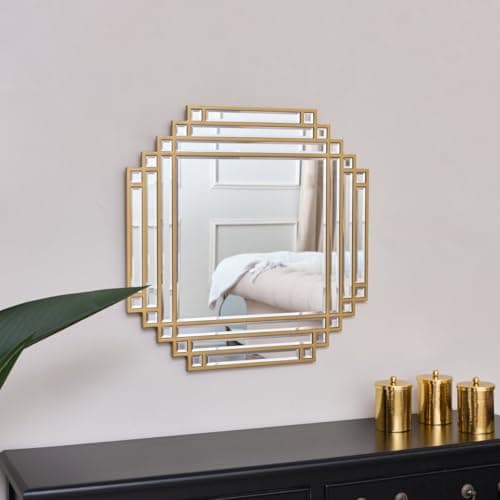 Image of Melody Maison Square Gold Art Deco Fan Wall Mirror 55cm x 55cm