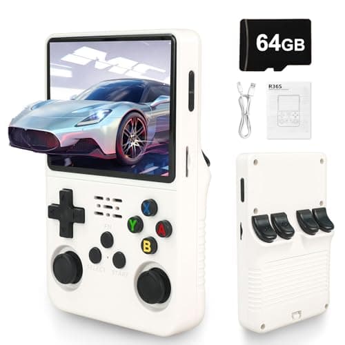 Image of Blidinner R36S Retro Handheld Video Game Console -Linux System,3000mAh Battery,3.5 Inch Screen,64G TF Card,20000+ Classic Games,Portable Game Console for Present to Give Friends for Christmas-White
