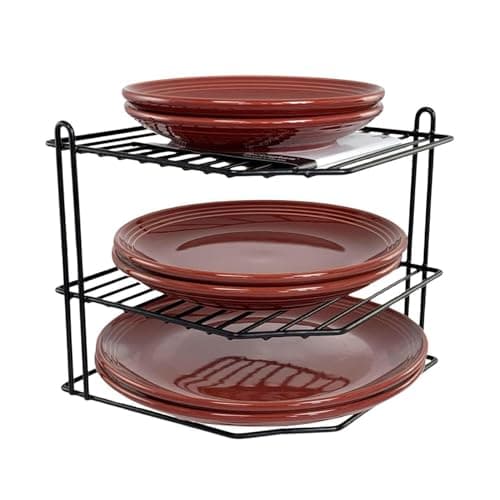 Image of Buckingham 3 Tier Black Corner Plate Rack Kitchen Cupboard Tidy Storage Organiser Dish Rack Space Saving Shelf Organiser 23 cm (Black)