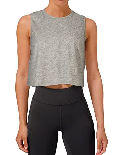 Image of REORIA Women Crop Tops Workout Tops Loose Sleeveless Cropped Muscle Tank Open Back Shirts Grey S