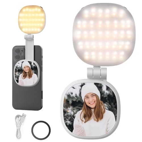 Image of NEEWER BASICS Magnetic Selfie Light Compatible with MagSafe iPhone, 2W Bi Color Small LED Phone Fill Ring Lighting CRI95+ with 360° Swivel, Mirror for Makeup Video Conference Recording, NL72B White