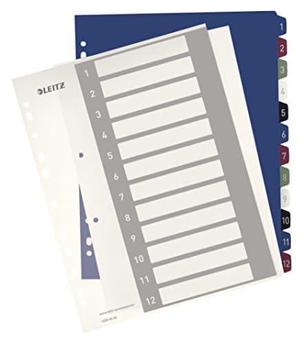 Image of Leitz 1-12 Index, A4, PC Printable, Heavy Duty Plastic, Extra Wide, 12380000 - Multi-Colour