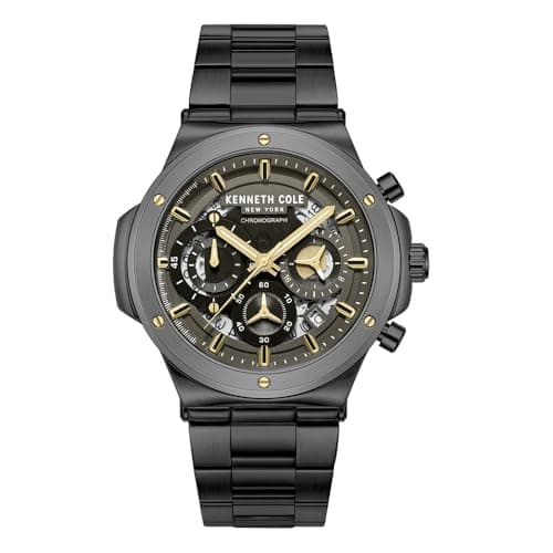 Image of Kenneth Cole New York Men's Chronograph Watch – Stainless Steel Bracelet, Bold Hour Markers, Sophisticated Design, Black - Stainless Steel, One Size
