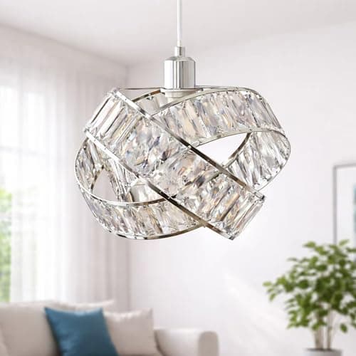 Image of Voltico Glass Light Shade Ceiling Lampshades Crystal Chandelier Modern Polished Chrome Intertwined Rings Design Pendant Ceiling Lights Easy Fit Table Lamp Clear W32cm X H22cm