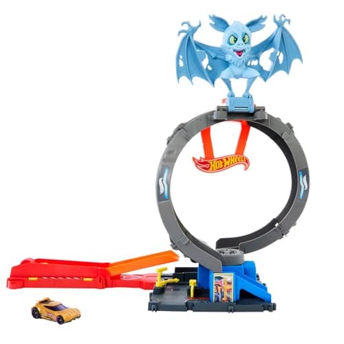Image of Hot Wheels Let's Race Netflix - City Toy Car Track Set, Bat Loop Attack with Adjustable Loop & Launcher, 1:64 Scale Toy Car, HTN78