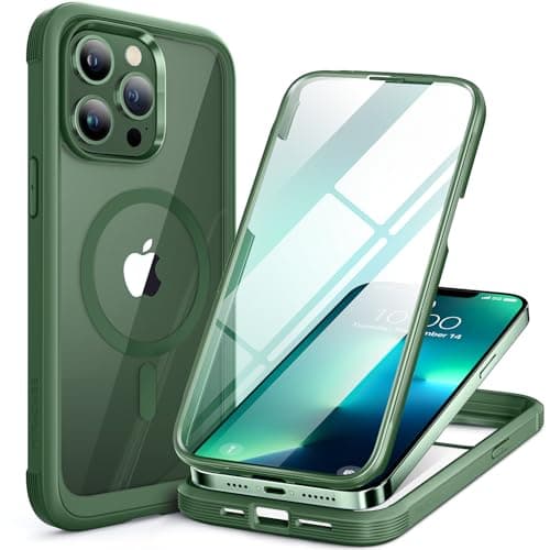 Image of Miracase Magnetic Case for iPhone 13 Pro Case 6.1-Inch, [Built-in 9H Tempered Glass Screen Protector] Full Body Bumper Shockproof Cover with Clear Back, Compatible with MagSafe (Alpine Green)