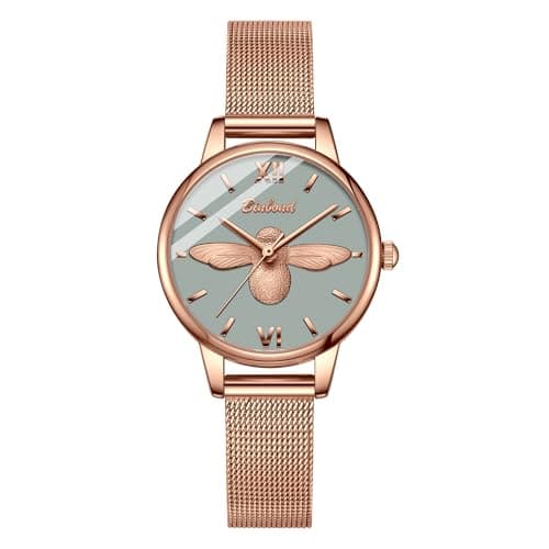 Image of W WOLF-CUB New Women Luxury Watch Rose Gold 31mm Classic Casual Girl Dress Watch Bracelet Set 3D Engraved Bee Dial Clock, grey, business