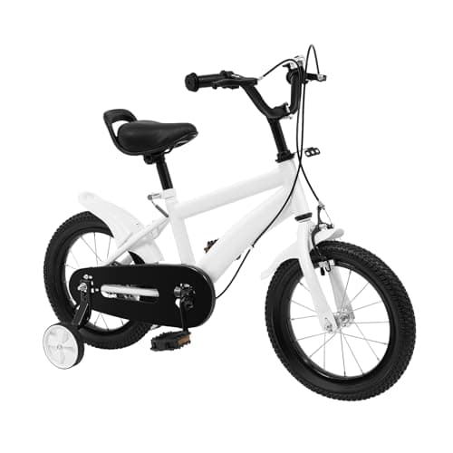 Image of Pinuox 14 Inch Kids Bike for 3-7 Years, Children’s Bicycle with Removable Training Wheels, Adjustable Seat & Handlebars, Carbon Steel Frame, – Girls & Boys Outdoor Cycling (White)