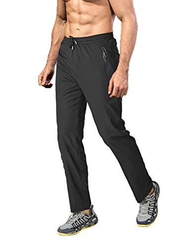 Image of EKLENTSON Men's Trousers Quick Dry Walking Pants Zip Pockets Summer Hiking Straight Fit Trousers Athletic Training Pants Black,40