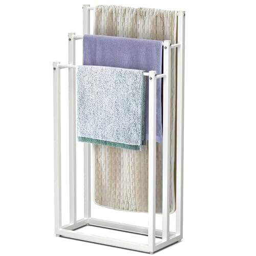 Image of VOUNOT® Freestanding Towel Rail 3-Tier Metal Towel Stand, Stable Towel Holder Storage for Washcloths and Bathroom Accessories, White