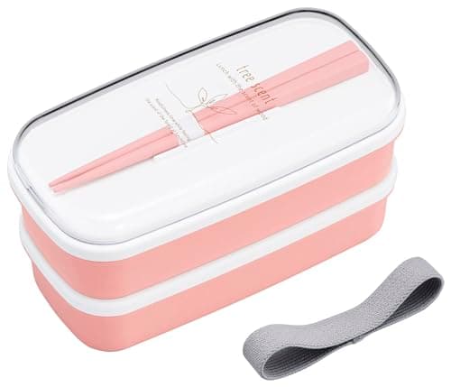 Image of OSK PW-14S Two-tier Bento Box, Antibacterial, 11.8 fl oz (330 ml), 10.8 fl oz (320 ml), Light Pink, Hinoki Pura HKP No. 3, Chopsticks with Dividers, Lunch Belt, Made in Japan