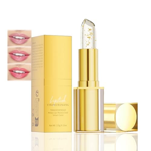 Image of Colour Changing Lipstick Long Lasting, Clear Lip Stick with Gold Foil, Transfer Proof pH Adjusting Lipstick, Deep Nourishment Lipsticks For Older Women